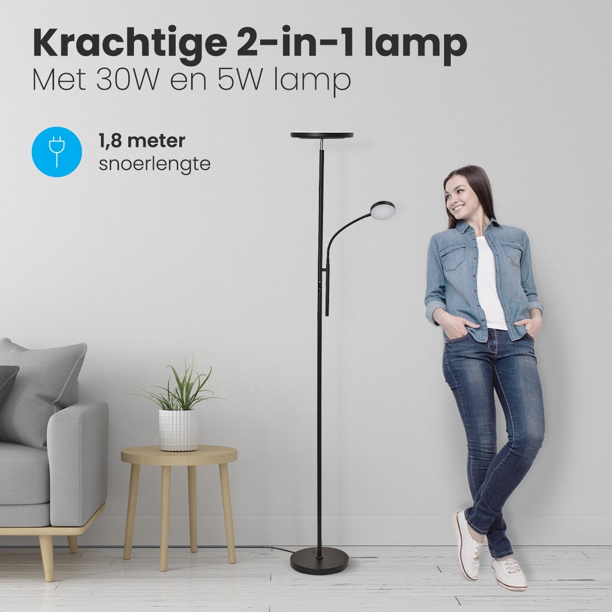 Auronic Vloerlamp - Industriële Stijl - Dimbaar en Kantelbaar - Inclusief Afstandsbediening - Zwart