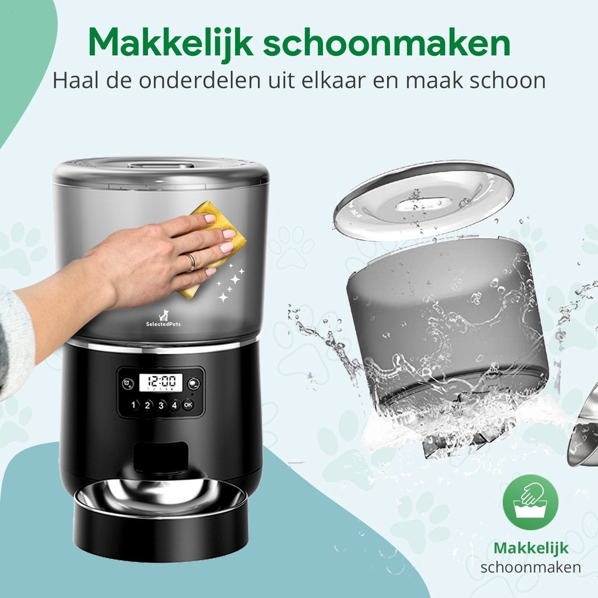 Automatische voerbak kat en hond 4L - Voerautomaat kat - Zwart - Inclusief Nederlandse Handleiding