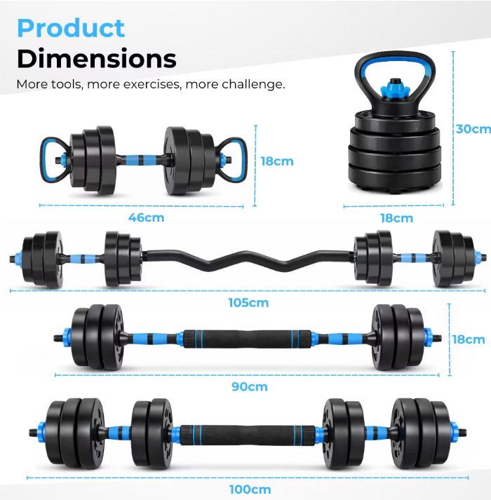 Organess Modulaire Halterset 28,5 kg - Verstelbare Dumbbell & Barbell Set met Kettlebell en Ab Roller - Zwart