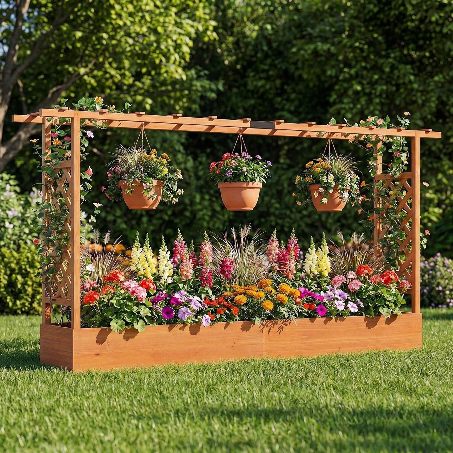 Coast Houten Verhoogde Plantenbak met Pergola - Oranje - 220 x 35 x 114 cm