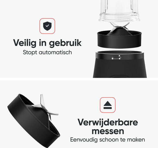 Kitchenwell Blender - Krachtige 1300 Watt Smoothieblender met To-Go Beker - 1.75 Liter - Glazen Kan - 3 Standen - RVS/Zwart