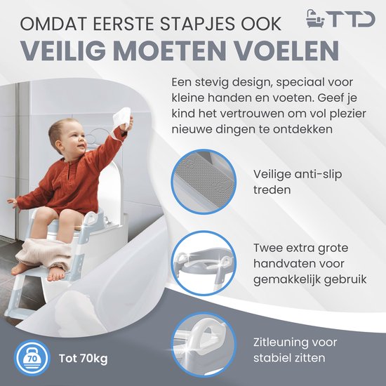 TTD® Potje Peuter - WC Verkleiner met Trapje - Toiletverkleiner - Toilettrainer met Opstapje - In Hoogte Verstelbaar en Opvouwbaar - 2 tot 8 jaar - Met Beloningssysteem en Diploma