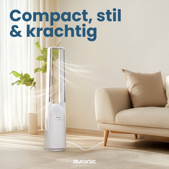 Auronic Torenventilator - Bladeless Model - Luchtkoeler - Vloerventilator - Stille Ventilator Staand - 101 CM - 6 Snelheden - Fan - Met Timer - 39 dB - Wit