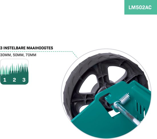 VONROC Elektrische grasmaaier – 1300W – 32cm maaibreedte – 30L opvangbak + vulindicator – Instelbare maaihoogte