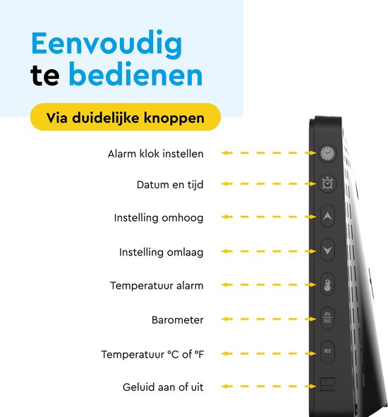 BRASQ Draadloos Weerstation binnen en buiten - Hygrometer - Luchtvochtigheidsmeter - Met buitensensor tot 60 meter - Thermometer - Barometer - inclusief batterijen