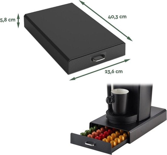 BRASQ Capsulehouder voor Nespresso Capsules - Opbergbox met Lade - 50 Cups - Koffiecups houder Zwart
