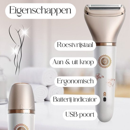 2-in-1 Ladyshave + Extra Scheerkop - Gezicht - Oksels - Benen - Bikinilijn - Scheerapparaat Vrouw - Ontharingsapparaat Electrisch Ontharen - Gezichtsontharing Dames - Trimmer Vrouw - Ladyshaves Bikini - USB Oplaadbaar