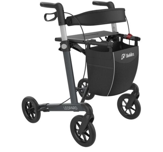 Mobilex Leopard - Lichtgewicht rollator - Comfort banden - Zithoogte 55 cm - Comfort banden - Inclusief tas, rugband en stokhouder - Zwart