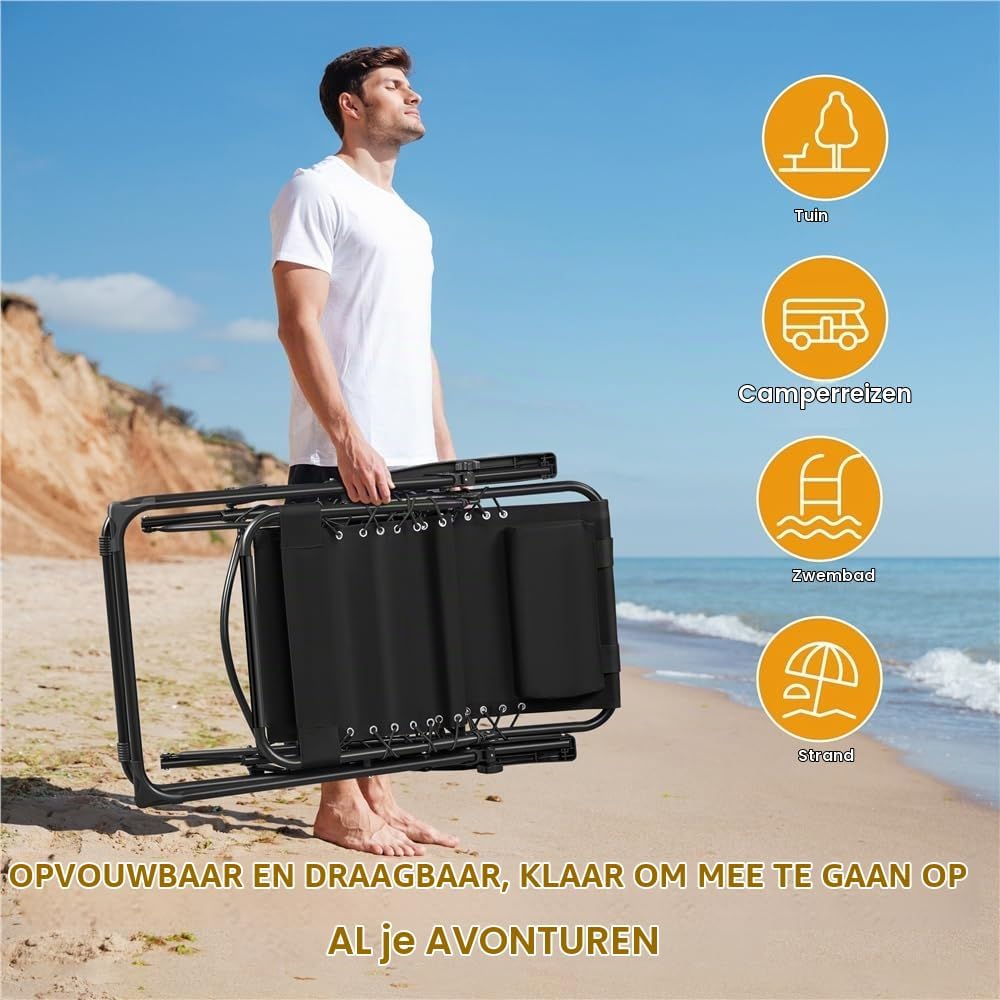 Yaheetech Zero-Gravity Ligstoel - Verstelbare Rugleuning & Hoofdkussen - Opvouwbaar - 166 x 63,5 x 67 cm - Donkergrijs