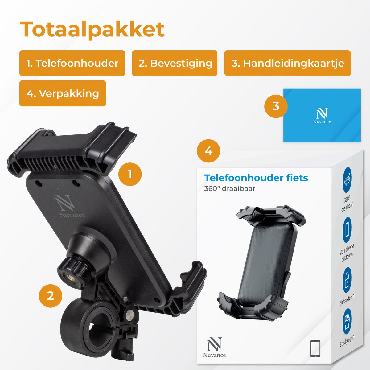 Nuvance Telefoonhouder Fiets - 360° Draaibaar - Voor 4,7-6,8 inch - Zwart