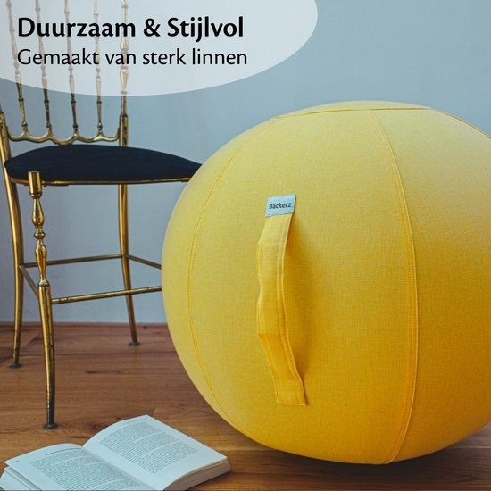 Bckz Zitbal Linnen 65 CM - Zitballen met Hoes - Balanskruk – Luxe Yoga Bal - Ergonomische Bureaustoel Bal - Geel