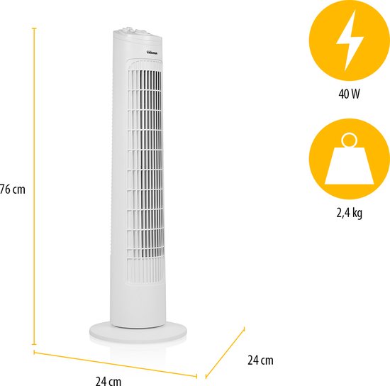 Torenventilator 76 cm – 3 Snelheden – Oscillerend – Timerfunctie – Compact & Stijlvol – Tristar VE-5864 – Wit