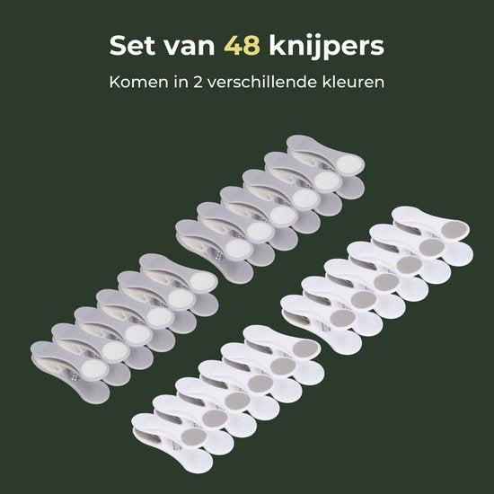 Gandria Wasknijpers 48 Stuks - Kunststof Wasknijpers - Set van 48 Plastic Knijpers - Wasrek Knijpers 10 Kg - Grijs/Wit en Wit/Grijs