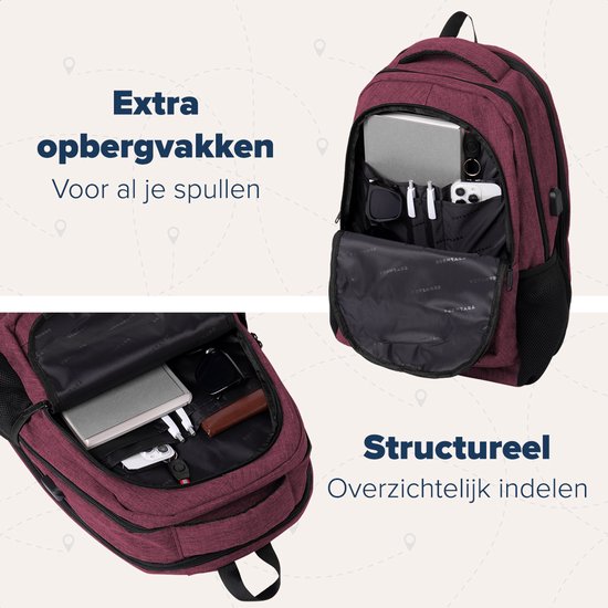 TRVLMORE Rugzak met Levenslange - Rugtas met 17 Inch Laptopvak - Schooltas - Spatwaterdicht - Heren en Dames - Jongens en Meisjes - 36L - Burgundy