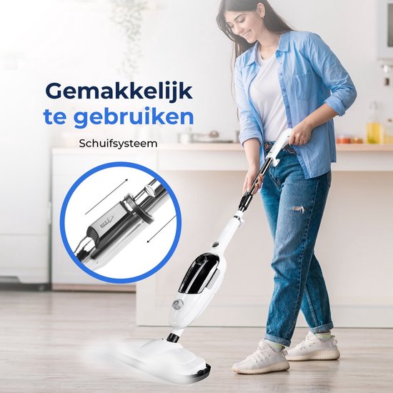 URGOODS Stoomreiniger – Incl. Opzetstukken & Microvezeldoeken – 1300 W – 20 x 45 x 180 cm – Wit