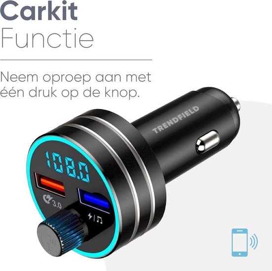 Trendfield FM Transmitter Bluetooth 5.0 - Carkit USB 3.0 Snelladen - Auto Accessoires - Beluister Draadloos Muziek via Spotify of Youtube