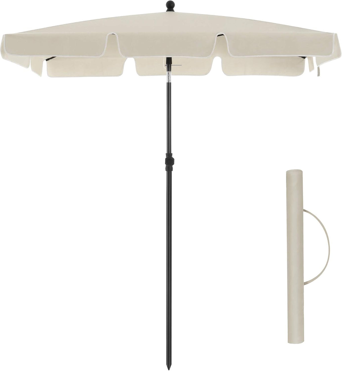 SONGMICS Rechthoekige Balkonparasol 200 x 125 cm, Beige, UV-bescherming tot UPF 50+, Kantelbaar