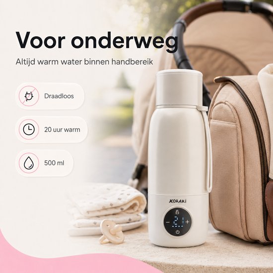Koraki® Thermosfles Flessenwarmer - Draadloze Flesverwarmer - Voor onderweg - 500ml