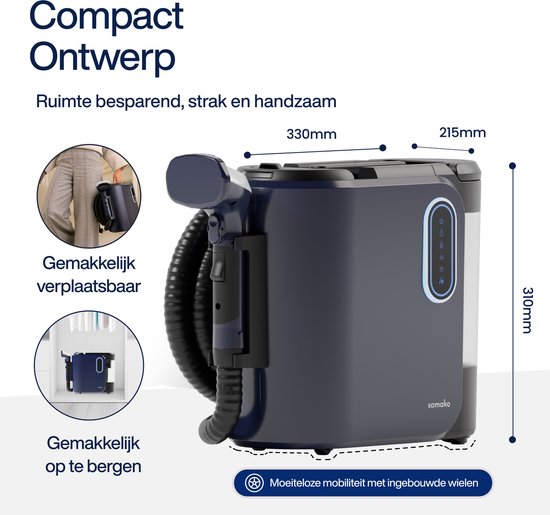 Tapijtreiniger PowerClean Pro 1800W - Stoomreiniger en vlekkenreiniger - 8 Opzetstukken - 100° Stoom - Bankreiniger - Meubelreiniger - Handstomer - Matrasreiniger - Samako