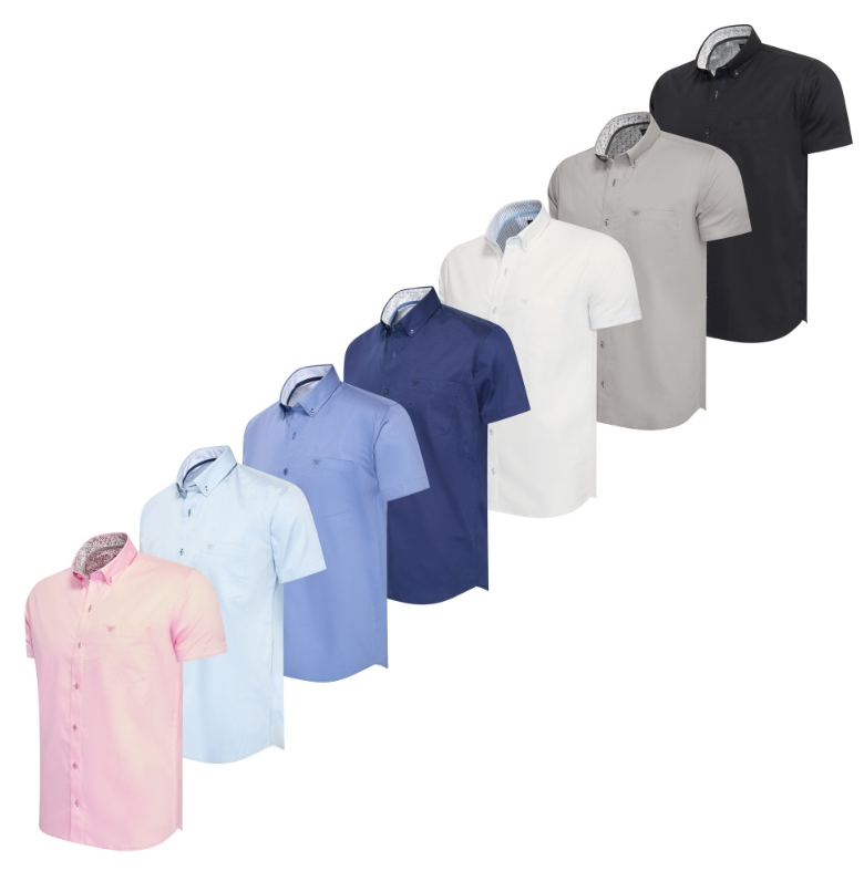 Cappuccino Italia - Heren Korte Mouwen Overhemd Uni - Navy - Maat XXL