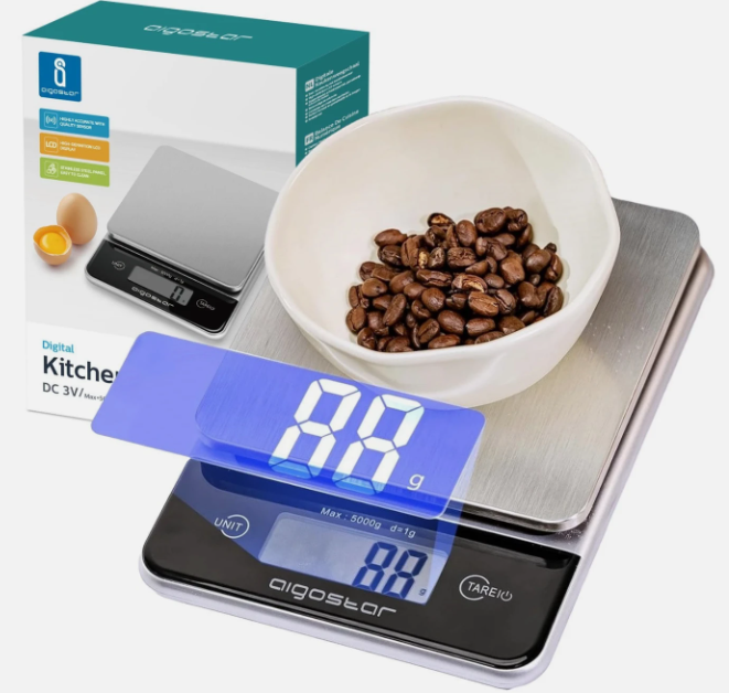 Aigostar Digitale Keukenweegschaal - Grijs - RVS - 5kg/1g, LCD