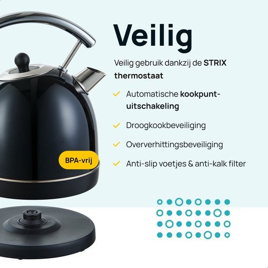 MOA Waterkoker Retro - 1.8L - RVS - BPA vrij - 2200W - 275x23.50x19.50 cm - Zwart