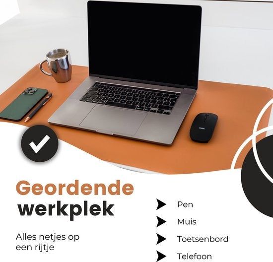 WURK Professionele Bureau Onderlegger Kunstleer – Bureau Organizer – Bureau Accessoires – Muismat XXL– Inclusief Kabel Clip – 80x40 – Cognac Bruin