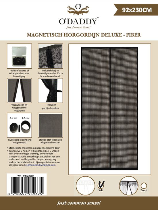 O'DADDY Deurgordijn Deluxe FIBER - Magnetisch Vliegengordijn - Voor Nieuwbouw en Standaard Deuren - Eenvoudige Installatie - Witte Hor - 92x230 cm