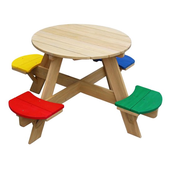 AXI Ufo Picknicktafel Rond voor 4 kinderen in Regenboog kleuren - Picknick tafel van hout - 120x120x56cm