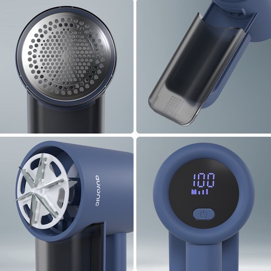 Auronic Elektrische Pluizenverwijderaar Pro - Pluizentondeuse - Accuduur 120 minuten - Oplaadbaar - LED display - Ontpluizer - Blauw