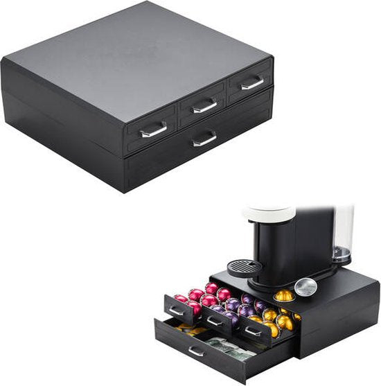 BRASQ Capsulehouder voor Nespresso cups - voor Dolce Gusto cups - Tot 50 cups - Koffiecups houder Zwart - Opbergbox met 4-lades - Vertuo - K-cup