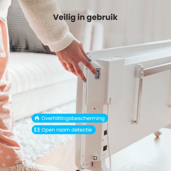 Auronic Convectorkachel - 2000W - Elektrische Kachel - 3 Standen - Metalen Paneelverwarming - Vrijstaand - Wielen - Wit