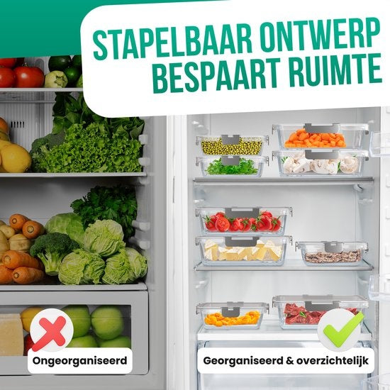 Avalo Vershoudbakjes Glas - Meal Prep Bakjes - Diepvriesbakjes - Met Deksel - 10 Delig 1060ml / 370ml
