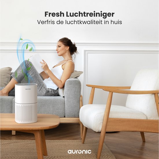 Auronic Luchtreiniger Fresh - Met HEPA 13-filter - 225 m³/u - 45 m² - Koolstoffilter - 3 Standen - Air Purifier - Wit