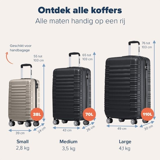 TRVLMORE Koffer - Handbagage - Cijferslot - Champagne - 54x36x20cm - 38L