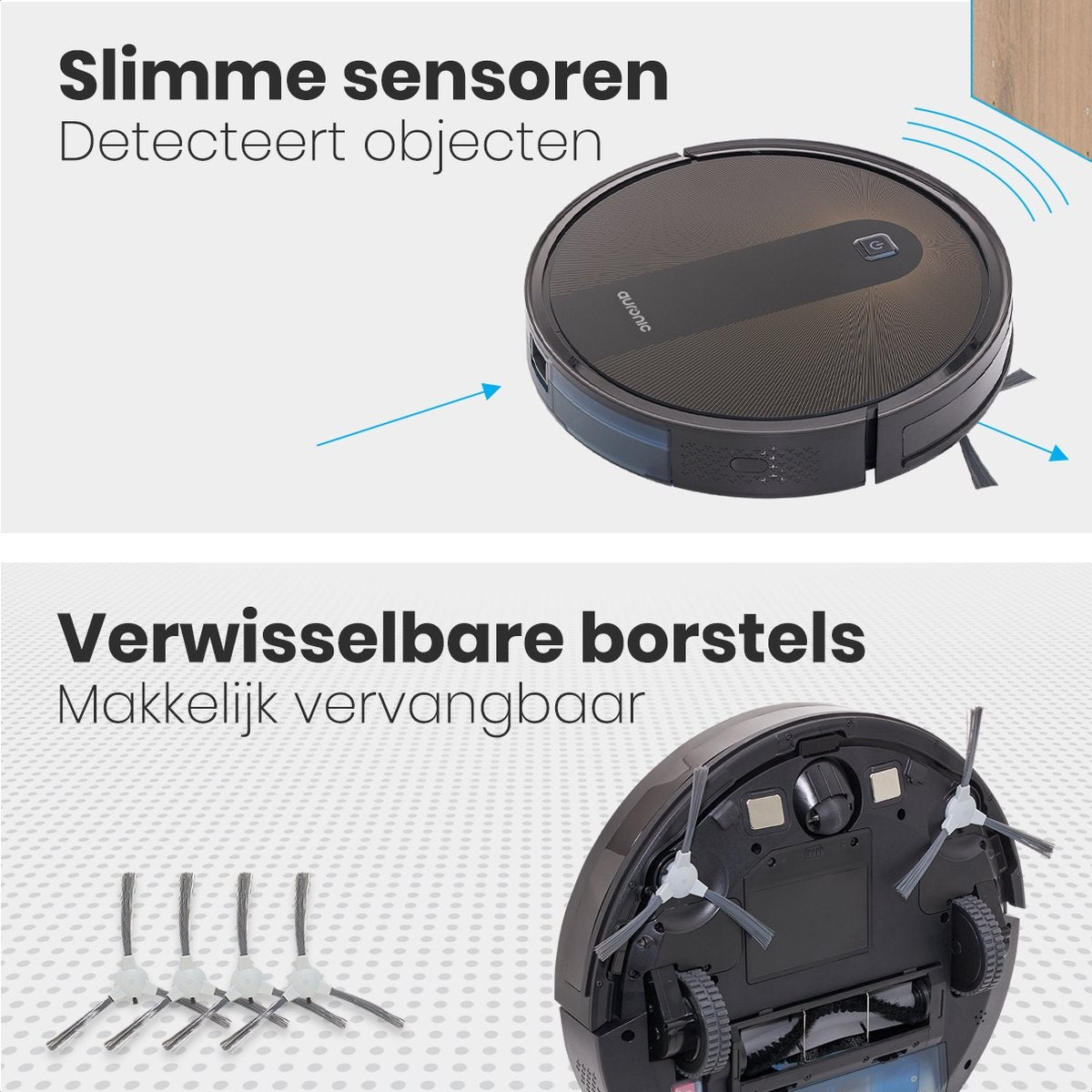 Auronic Robotstofzuiger met Dweilfunctie - WiFi en App - 1400Pa - Automatisch Laadstation - Dubbel Filtersysteem - Zwart