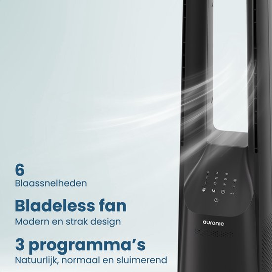Auronic Torenventilator - Bladeless Model - Luchtkoeler - Vloerventilator - Stille Ventilator Staand - 101 CM - 6 Snelheden - Fan - Met Timer - 39 dB - Grijs