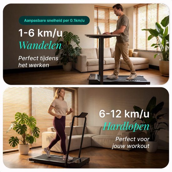 Dreaver Elevate Pro - 2 in 1 Loopband Inklapbaar 12KM/U met 9% Hellingsfunctie - Inclusief App & Accessoires - Hardloopband - Treadmill - Wandelband - Walking pad - Voor Thuis
