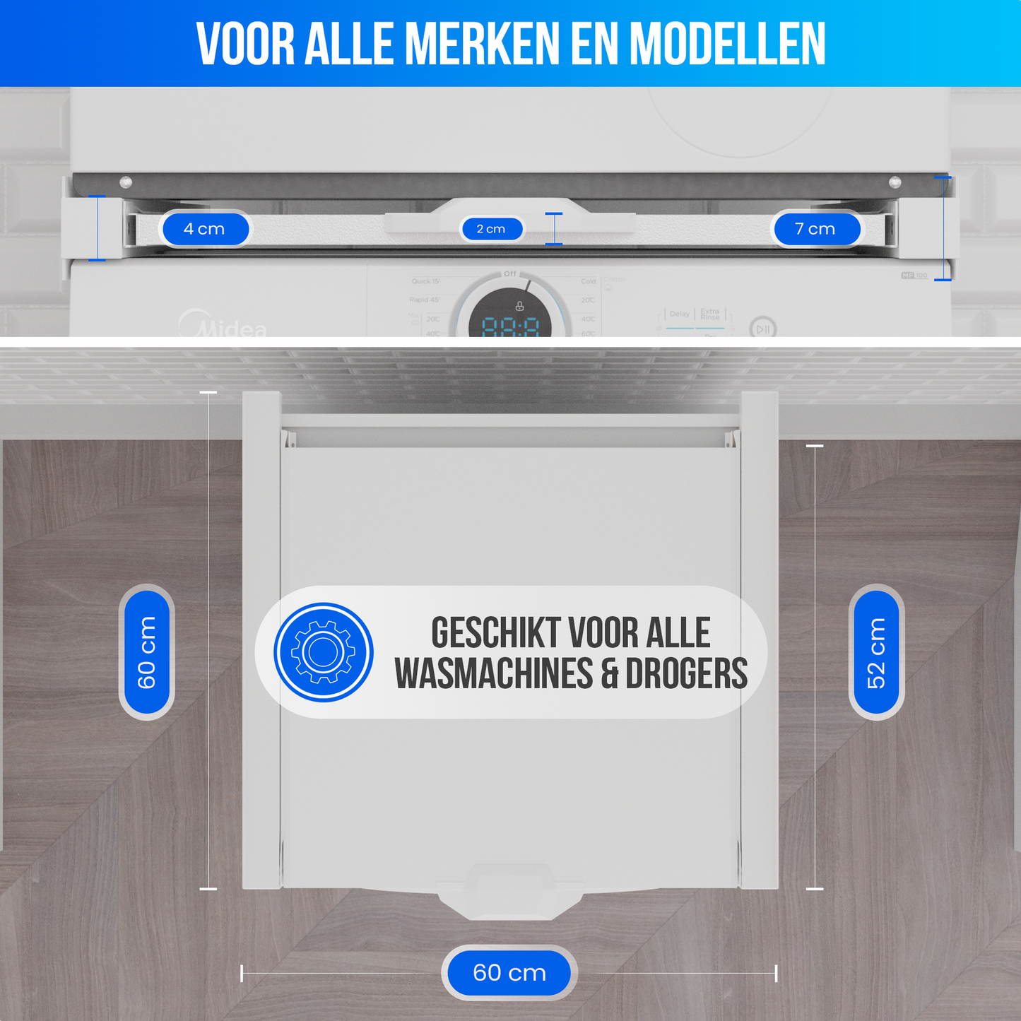 Strex Tussenstuk Wasmachine Droger - Stapelkit - Uitschuifbare Lade - Universeel
