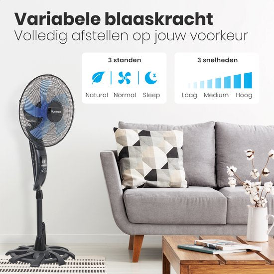 Auronic Statiefventilator - Staande Ventilator met Afstandsbediening - Timer - 50W - 53dB - Zwart