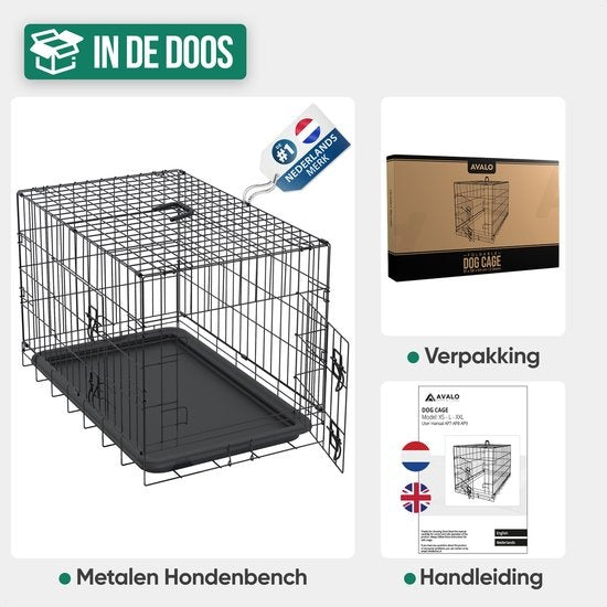 Avalo Hondenbench XXL - Opvouwbare Kooi - 2 Deuren - 122x74x80 CM