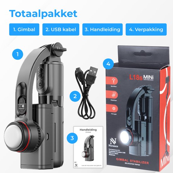 Nuvance - Gimbal Stabilisator voor Smartphone - Selfiestick - met Statief en Afstandsbediening - Tripod