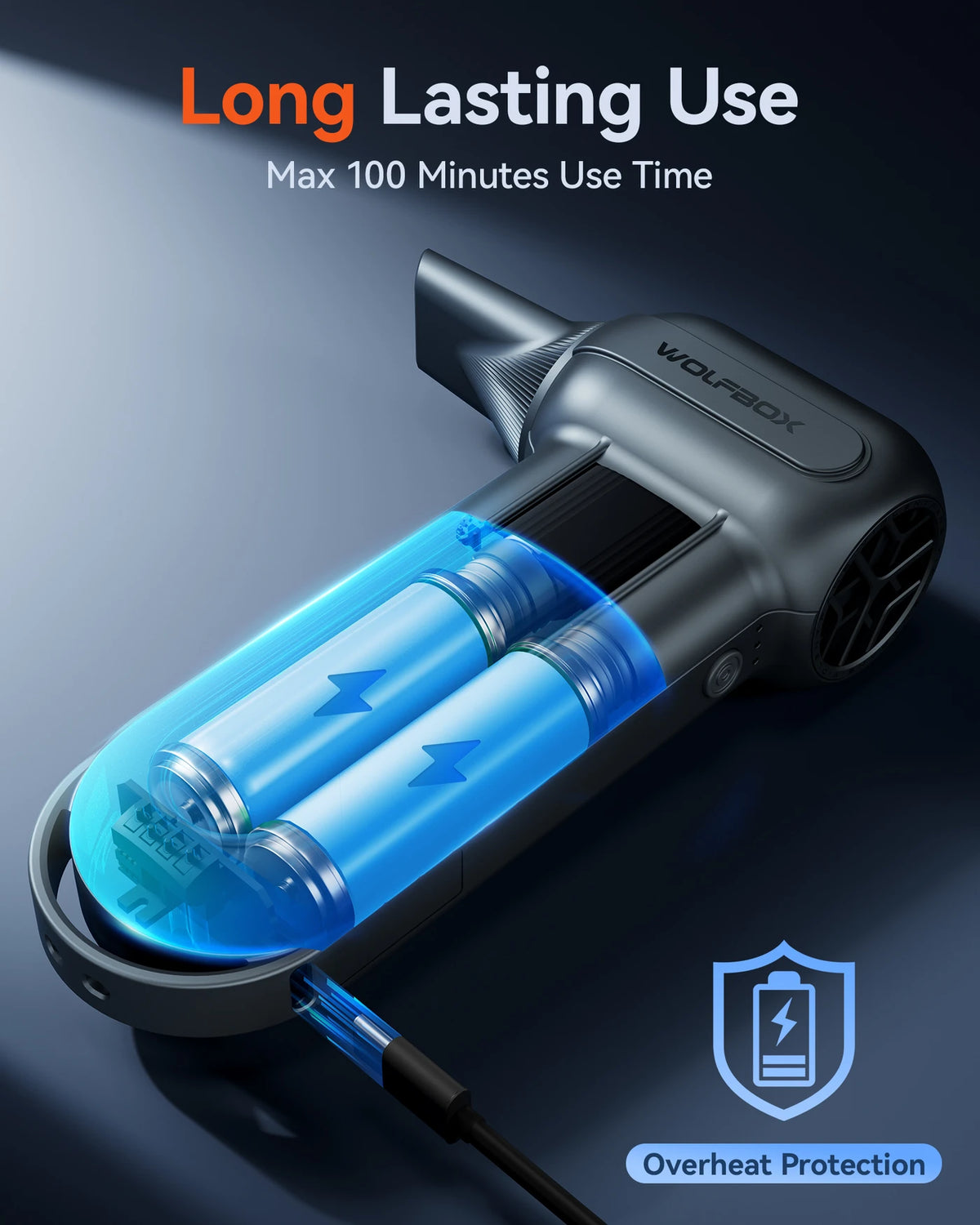 WOLFBOX MF100 Elektrische Luchtblazer - 150.000 RPM - Krachtige Draadloze Air Duster - Oplaadbaar - Zwart