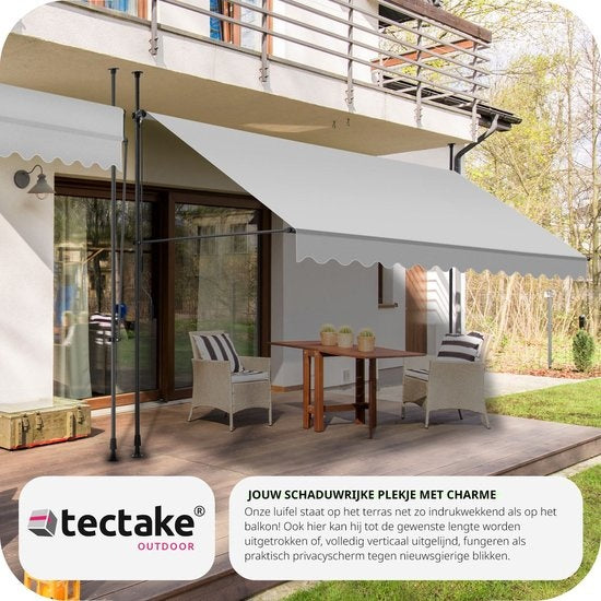 tectake - klemluifel - Zonnescherm – Zonneluifel - Verstelbaar - Klem-zonwering - Zonnescherm Balkon - 400 x 180 cm - lichtgrijs – zonwering - 404970