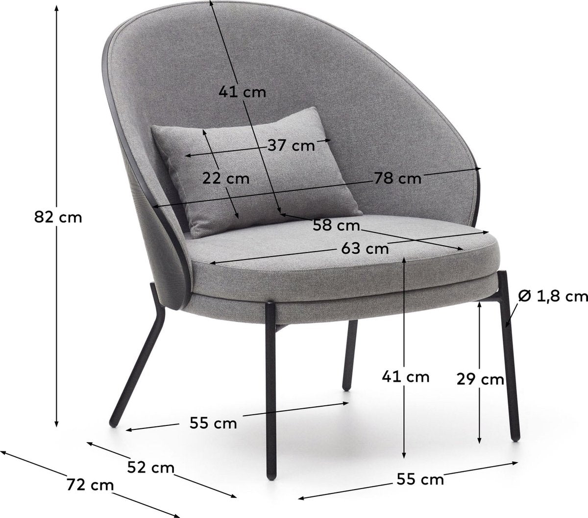 House Nordic Loungestoel - Max. 110 kg - 72 x 78 x 82 cm - Lichtgrijs