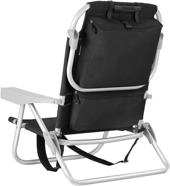 tectake® Strandstoel Coral - Opvouwbare Campingstoel met Koeltas en Opbergtas - 5-voudig Verstelbare Rugleuning met Hoofdkussen - Brede Armleuningen met Bekerhouder / Telefoonhouder - Inklapbare Kampeerstoel - Zwart