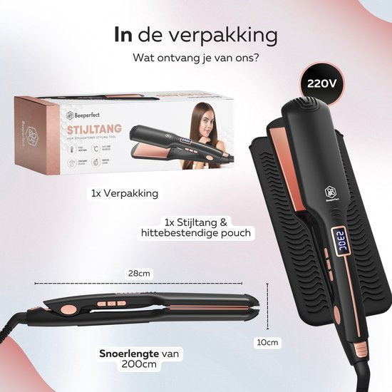 Beeperfect® Stijltang Pro Straight - Stijlen & Krullen - Stijltangen - Hair Straightener - 80℃ t/m 230℃ - Incl. Hittemat
