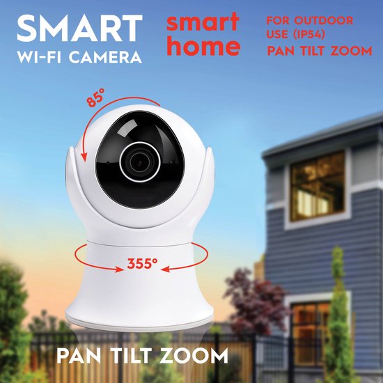 alpina Smart Home Wifi Camera - Full HD 1080p - Bewakingscamera voor Buiten - Geluid- en Bewegingssensor - Nachtvisie - met App - IP54 Stof- en Waterdicht
