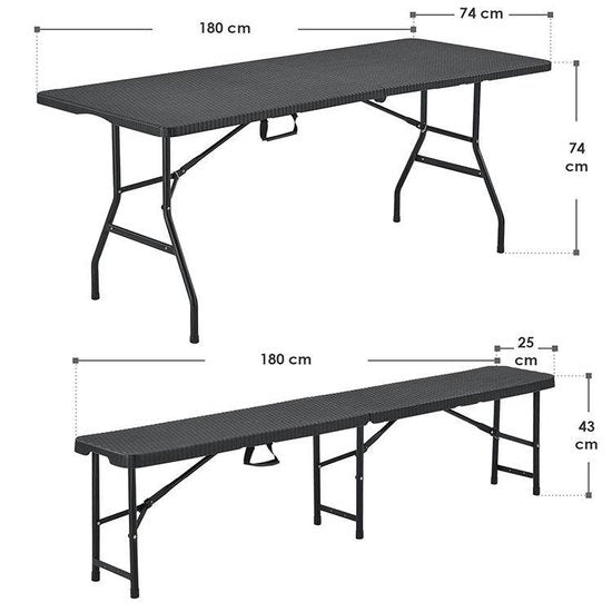 Biertafel / bierbank / bierset - Kunststof / Rotan - 3-delig - Zwart
