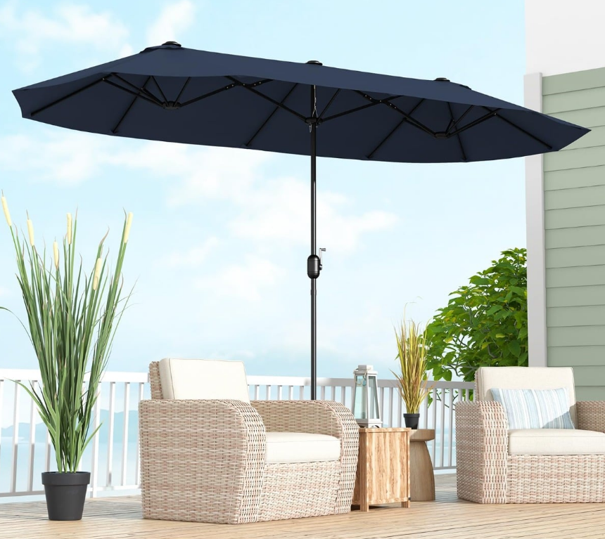 Coast Drievoudige Parasol 400 x 200 cm - Met Standaard - Zwengel - 12 Ribben